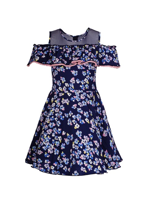 

naughty ninos Girls Navy Blue & Pink Printed Fit and Flare Dress