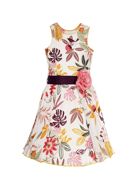 

naughty ninos Girls Cream-Coloured Floral Printed Fit and Flare Dress