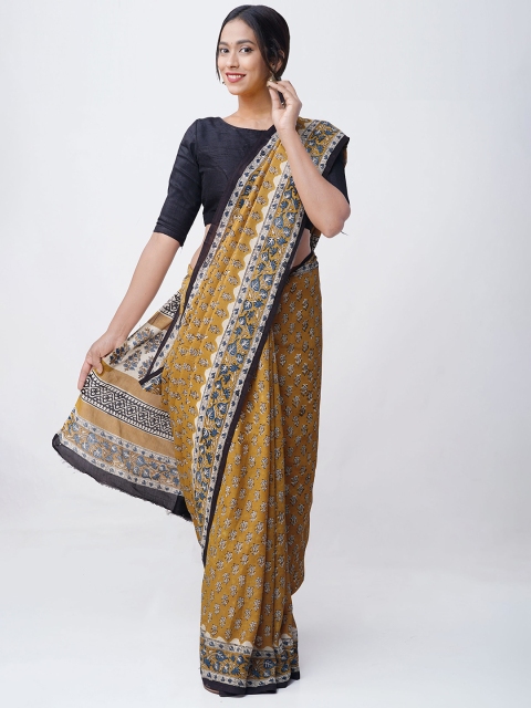 

Unnati Silks Yellow Art Silk Printed Bagru Handloom Saree