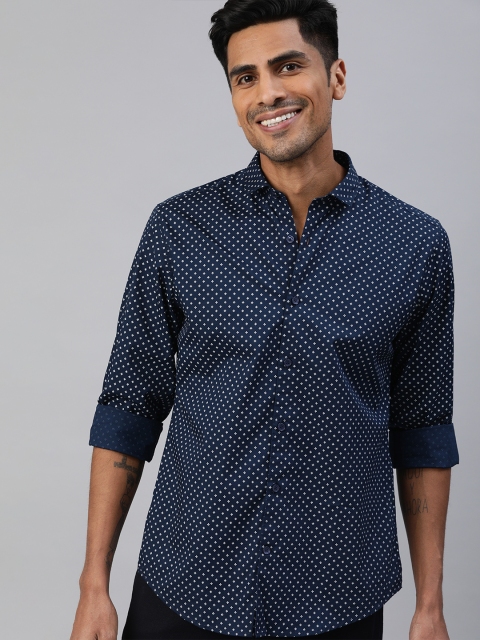 

Mast & Harbour Men Navy Blue & White Slim Fit Geometric Printed Casual Shirt