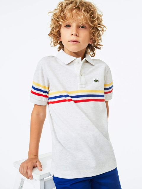

Lacoste Boys Grey Striped Polo Collar T-shirt