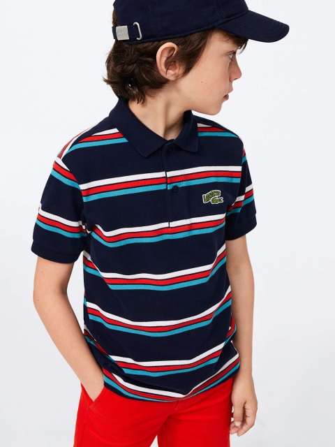 

Lacoste Boys Navy Blue & Red Striped Polo Collar T-shirt