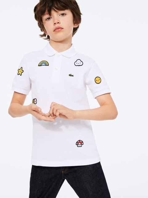 

Lacoste Boys White Printed Polo Collar T-shirt