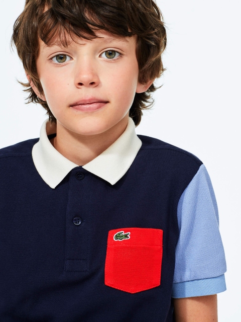 

Lacoste Boys Navy Blue & Off White Colourblocked Polo Collar T-shirt