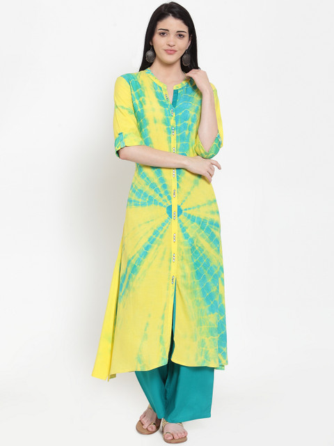 

ANAISA Women Yellow & Blue Embroidered Kurta with Palazzos