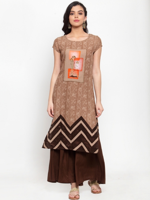 

ANAISA Women Brown Printed Kurta with Palazzos