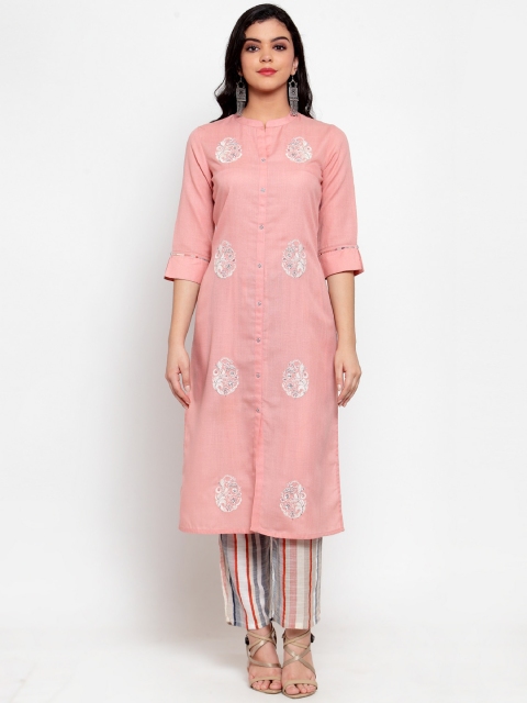 

ANAISA Women Pink Embroidered Kurta with Trousers