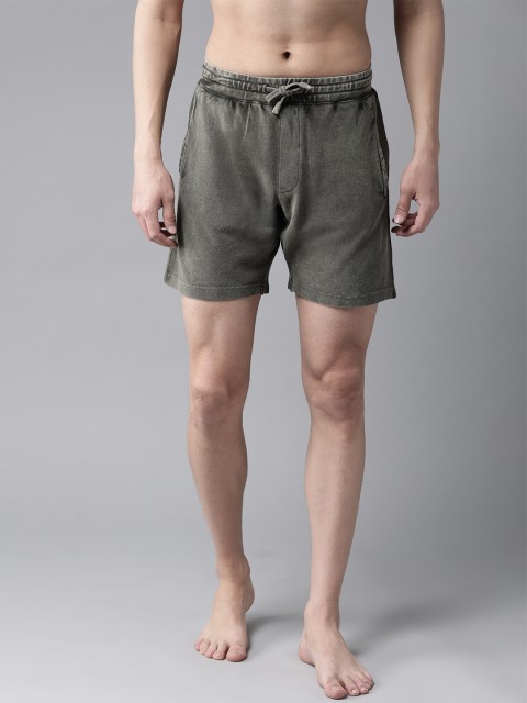 

Roadster Men Olive Green Solid Lounge Shorts