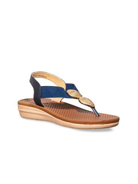 

Khadims Women Navy Blue Embellished Open Toe Flats