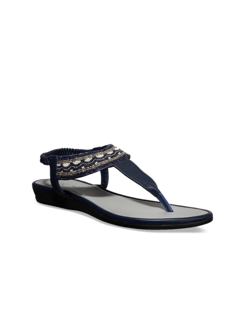 

Khadims Women Navy Blue Embellished T-Strap Flats