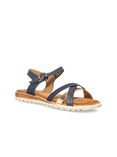 

Khadims Women Navy Blue Colourblocked Open Toe Flats