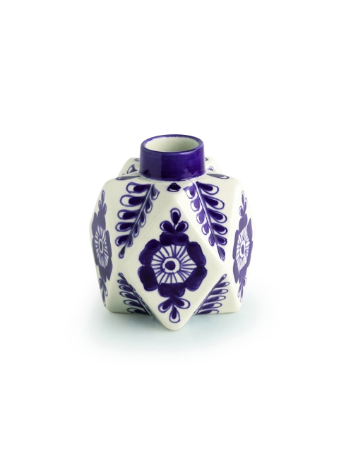 

ExclusiveLane Blue & Cream-Coloured The Starry Bloom Mughal Hand-Painted Decorative Ceramic Vase