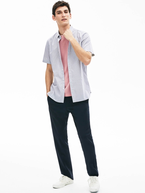 

Lacoste Men Blue & White Regular Fit Checked Casual Shirt