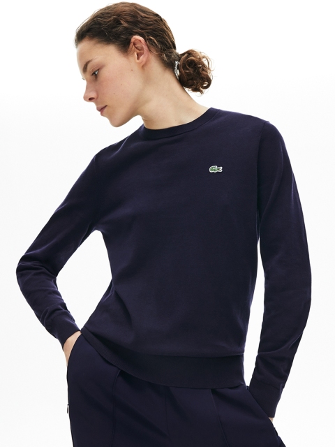 

Lacoste Women Navy Blue Solid Crew Neck Pullover Sweater