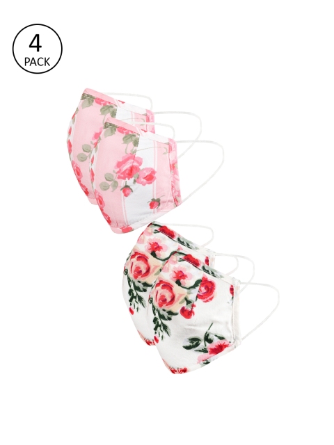 

naughty ninos Kids White & Pink Floral Printed 4 Pcs 3-Ply Outdoor Masks