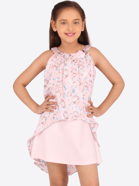

CUTECUMBER Girls Pink Printed Fit and Flare Dress