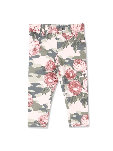 

The Childrens Place Girls Peach-Coloured and Green Printed Jeggings