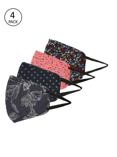 

Dressberry Women Multicoloured Pack of 4 Reusable 3 Layer Outdoor Masks, Black