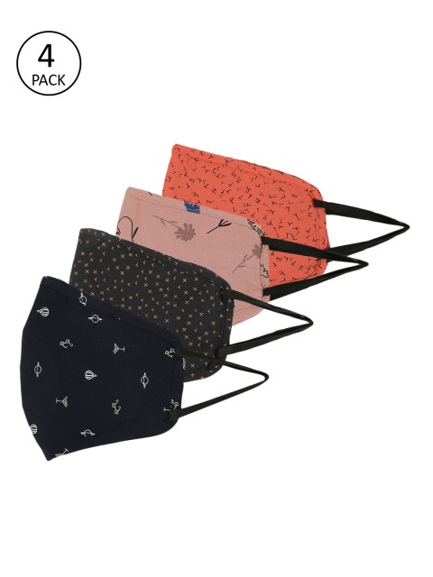 

Dressberry Women Multicoloured Pack of 4 Reusable 3 Layer Outdoor Masks, Multi