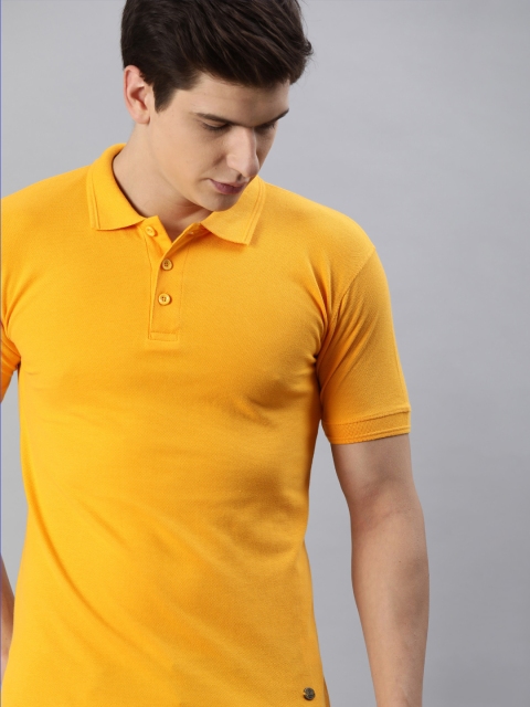 

Roadster Men Mustard Yellow Solid Polo Collar Pure Cotton T-shirt