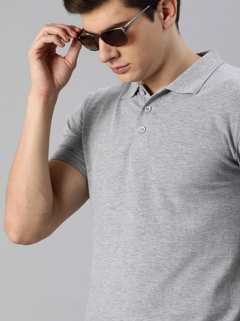 

Roadster Men Grey Solid Polo Collar T-shirt