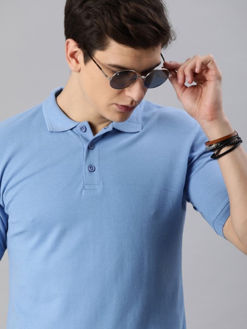 

Roadster Men Blue Solid Polo Collar T-shirt