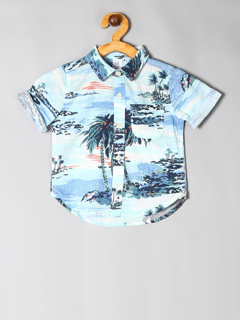 

GAP Baby Blue Printed Short Sleeve Shirt In Linen