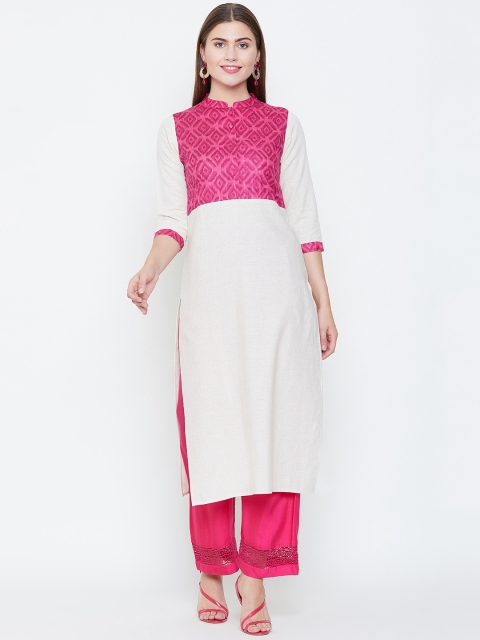 

rangeelo rajasthan Women Pink & White Printed Straight Kurta