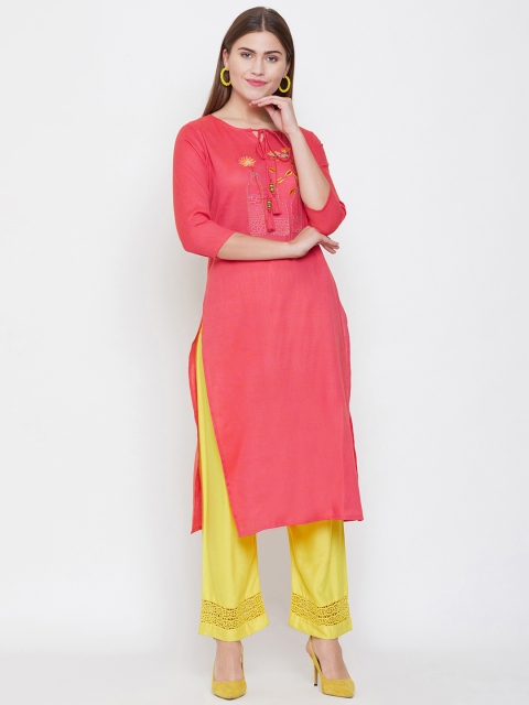 

rangeelo rajasthan Women Pink Embroidered Straight Kurta