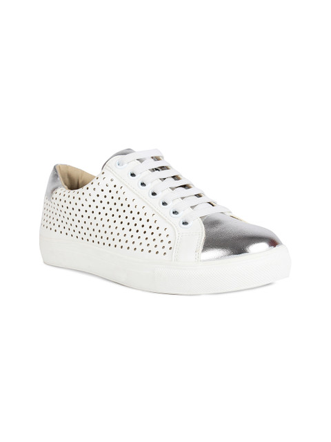 

Rocia Women White & Silver-Toned Colourblocked Sneakers