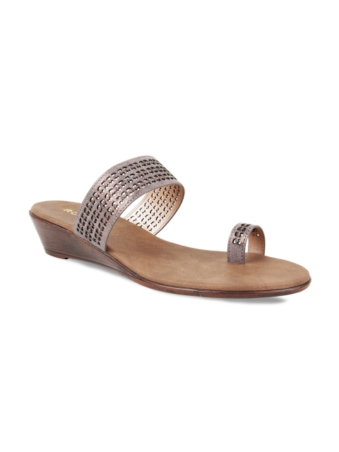 

Rocia Women Gunmetal Textured One Toe Comfort Heels With Laser Cuts, Metallic