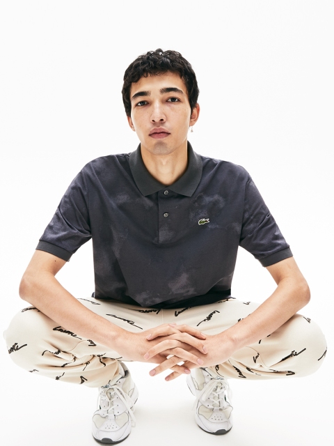 

Lacoste Men Grey Melange Printed Polo Collar T-shirt
