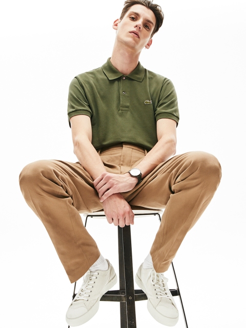 

Lacoste Men Olive Green Solid Polo Collar T-shirt