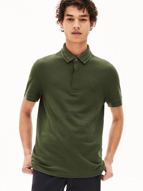 

Lacoste Men Olive Green Solid Polo Collar T-shirt