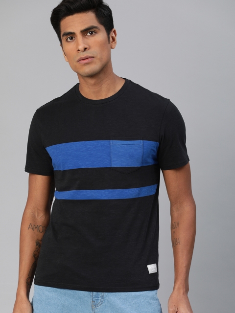 

Denizen From Levis Men Black & Blue Striped Round Neck T-shirt