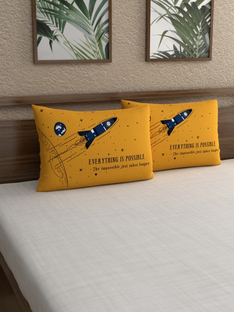 

My Room Set of 2 Yellow & Navy Blue Abstract 210TC Pillow Covers