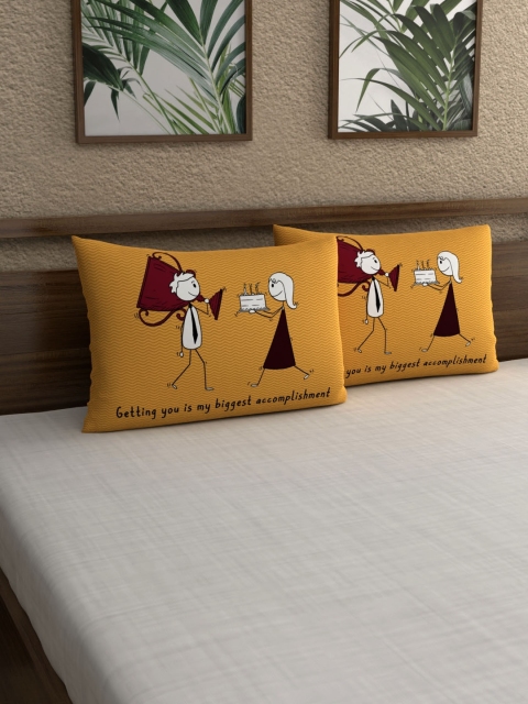 

My Room Set of 2 Yellow & Maroon Abstract 210TC Pillow Covers