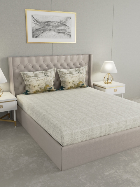 

Trident Green & Beige Conversational 144 TC Cotton 1 Queen Bedsheet with 2 Pillow Covers