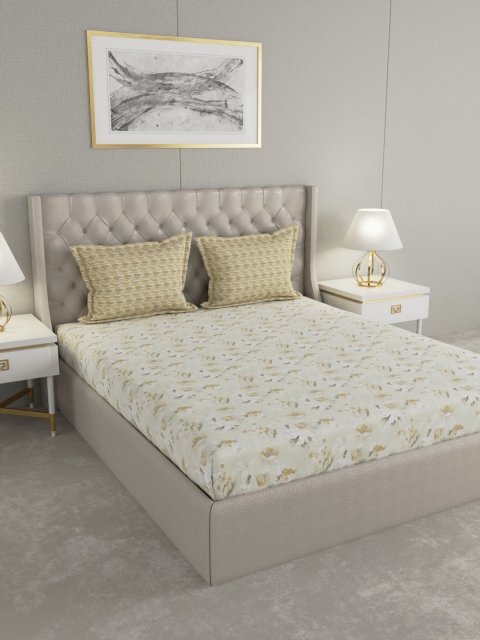 

Trident Off-White & Yellow Floral 1 Queen Bedsheet with 2 Pillow Covers
