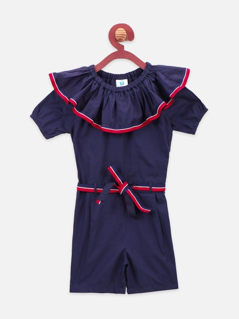 

LilPicks Girls Navy Blue Solid Playsuit