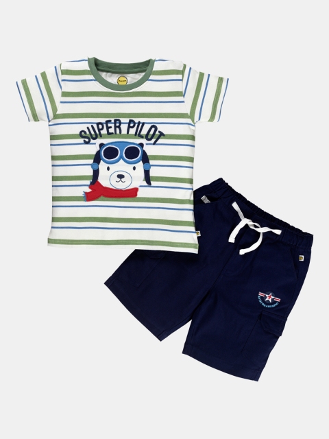 

Pranava Boys Green & Navy Blue Striped Organic Cotton Clothing Set