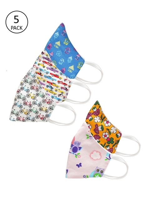 

KASSUALLY Kids 5Pcs Multicoloured Printed 3-Ply Reusable Outdoor Masks, Multi