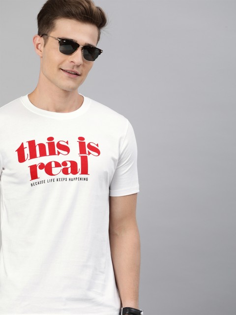 

Mast Harbour Men White Printed Round Neck Pure Cotton T-shirt