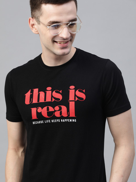 

Mast & Harbour Men Black & Red Typography Printed Round Neck T-shirt