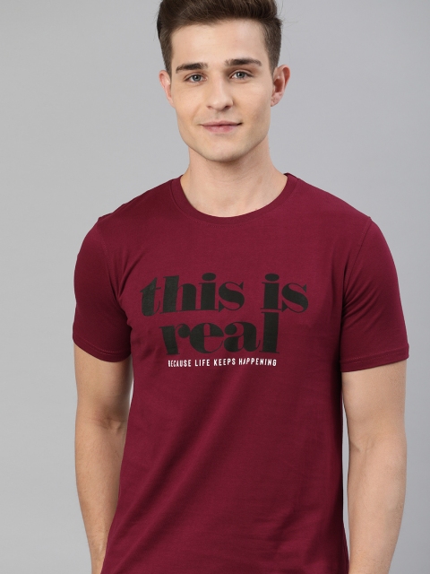 

Mast & Harbour Men Maroon Printed Round Neck T-shirt