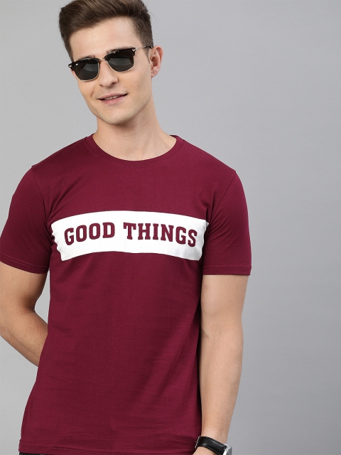 

Mast & Harbour Men Maroon Printed Round Neck T-shirt