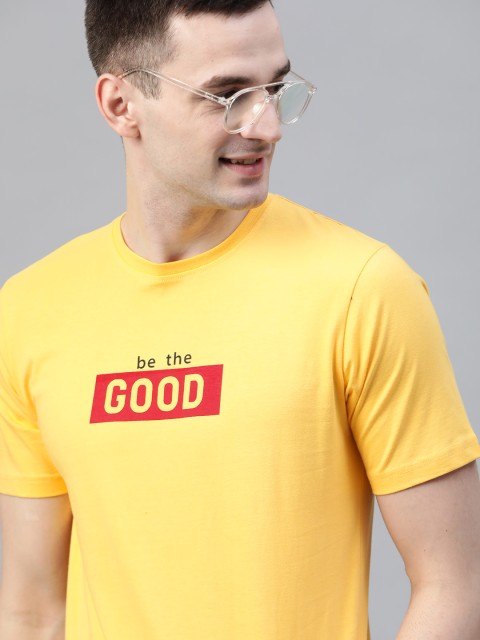 

Mast Harbour Men Yellow Solid Round Neck Pure Cotton T-shirt