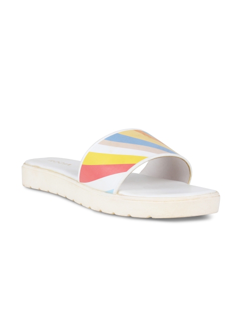

Rocia Women White & Multicoloured Printed Sliders