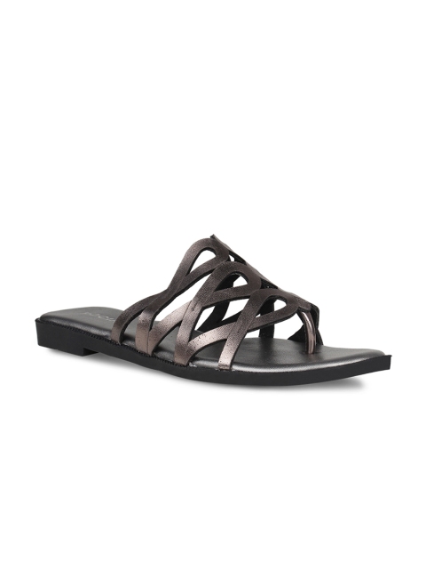 

Rocia Women Gunmetal-Coloured Solid Open Toe Flats, Metallic