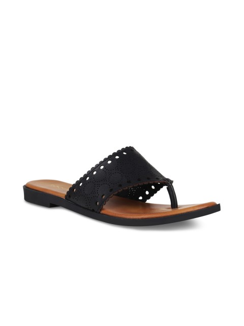 

Rocia Women Black Textured Open Toe Flats